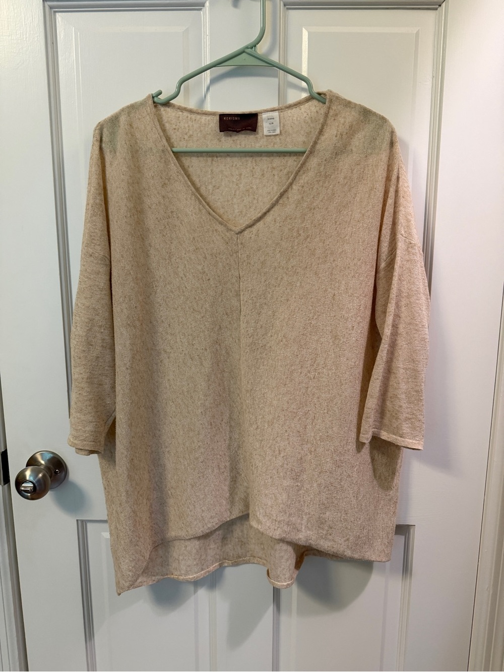 Lagenlook Cream V-Neck Knit Linen Blend Sweater